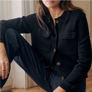 EUC Sezane Betty Cardigan in Navy Crochet